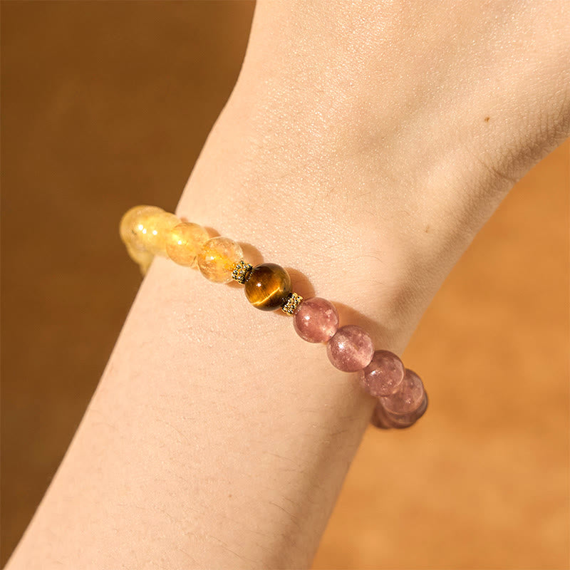 Nimara Ritual Strawberry Quartz Pixiu Rutilated Quartz Beads Healing Bracelet