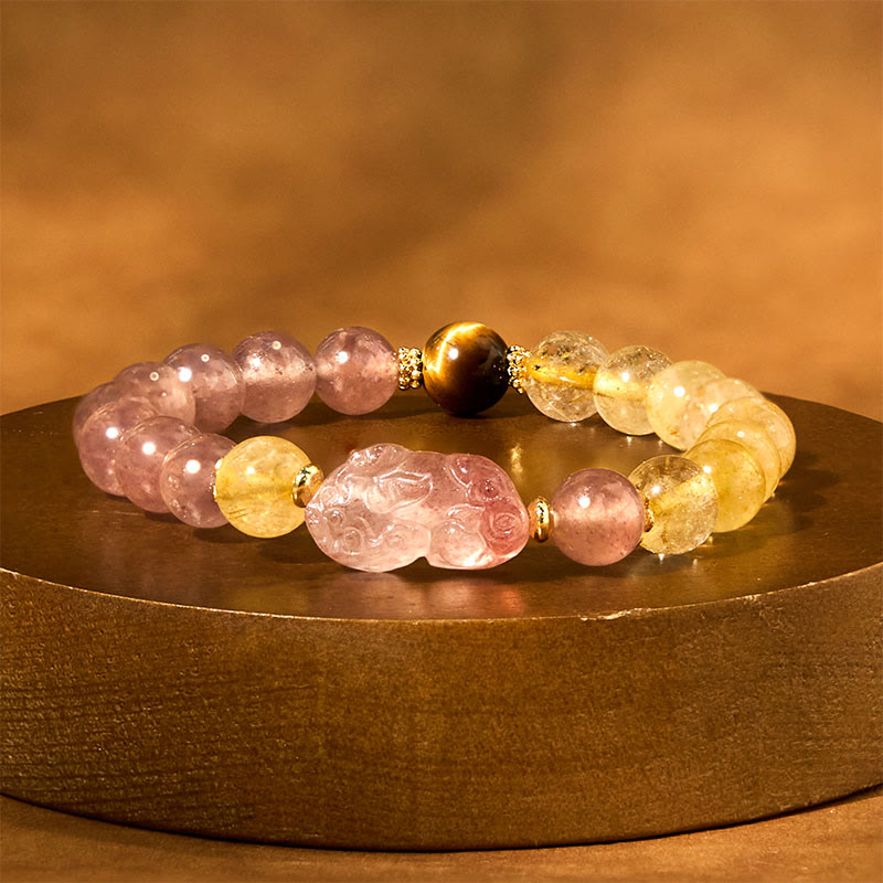 Nimara Ritual Strawberry Quartz Pixiu Rutilated Quartz Beads Healing Bracelet