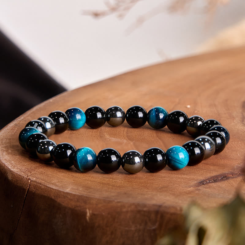 Nimara Ritual Natural Tiger's Eye Obsidian Hematite Positive Powerful Bracelet