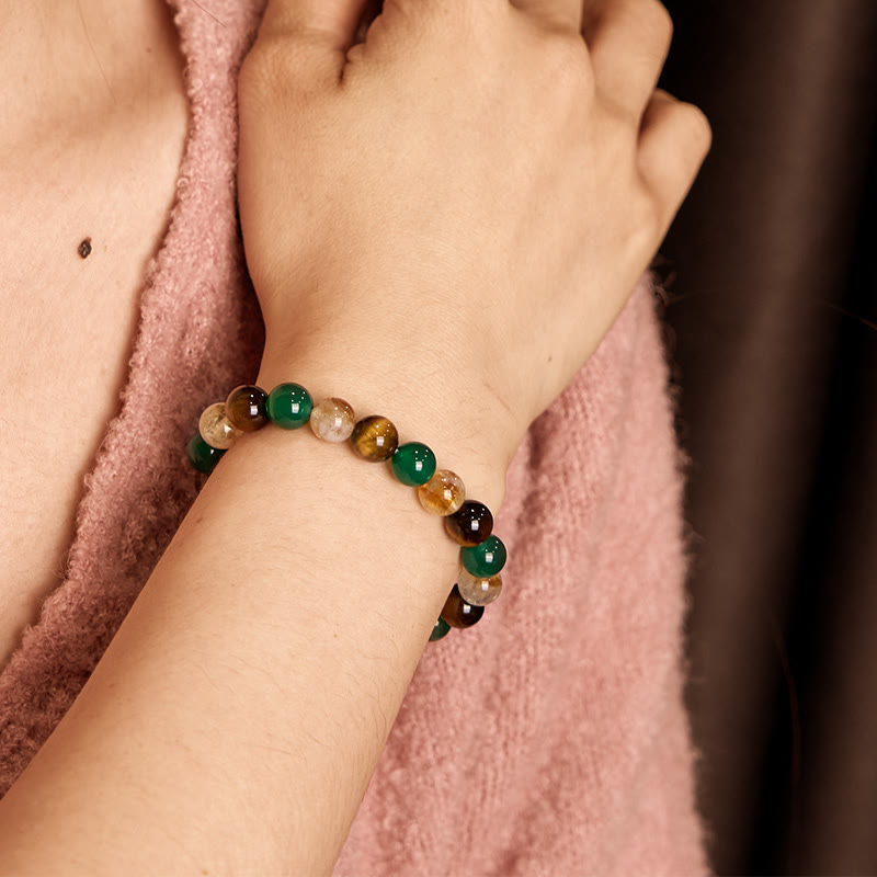 Nimara Ritual Natural Tiger Eye Green Agate Citrine Mix And Match Beads Protection Bracelet