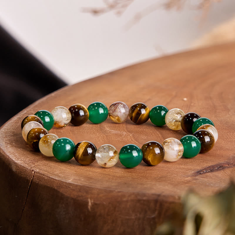 Nimara Ritual Natural Tiger Eye Green Agate Citrine Mix And Match Beads Protection Bracelet