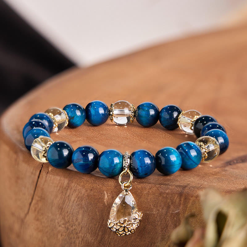 Nimara Ritual Blue Tiger Eye White Crystal Water Drop Strength Bracelet