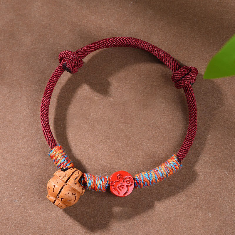 Nimara Ritual Handmade Chinese Zodiac Red String Peach Pit Cinnabar Luck Bracelet
