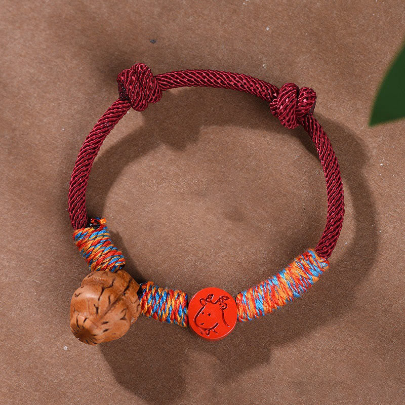 Nimara Ritual Handmade Chinese Zodiac Red String Peach Pit Cinnabar Luck Bracelet