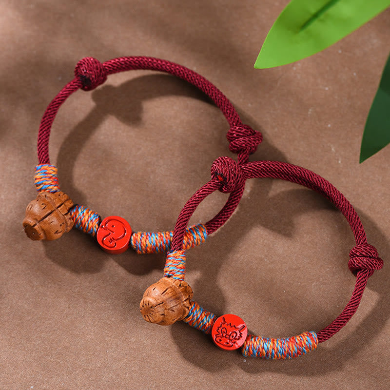 Nimara Ritual Handmade Chinese Zodiac Red String Peach Pit Cinnabar Luck Bracelet