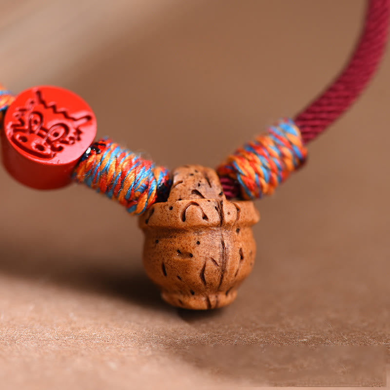 Nimara Ritual Handmade Chinese Zodiac Red String Peach Pit Cinnabar Luck Bracelet