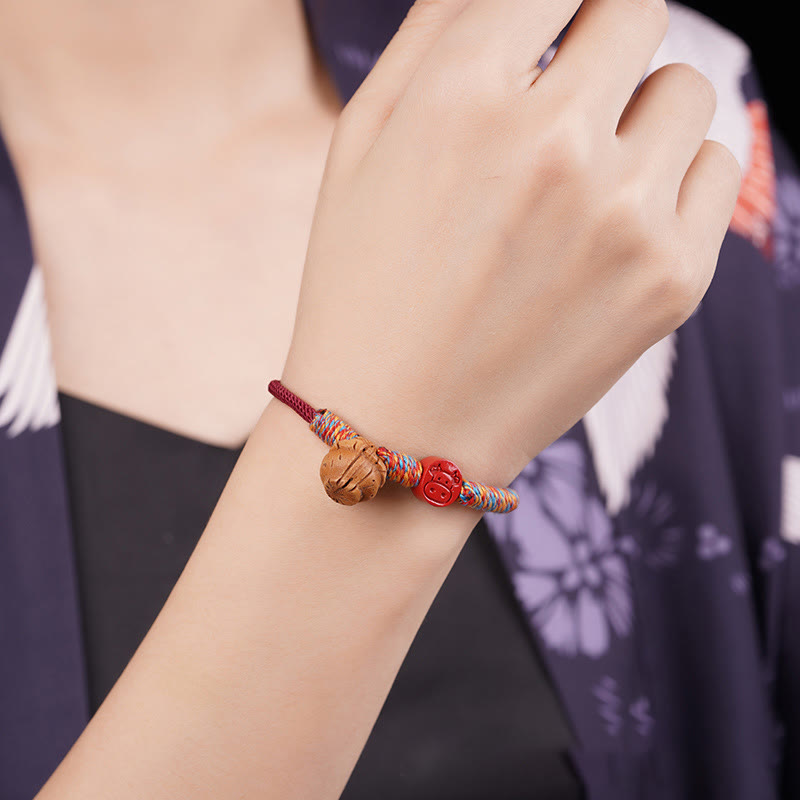 Nimara Ritual Handmade Chinese Zodiac Red String Peach Pit Cinnabar Luck Bracelet