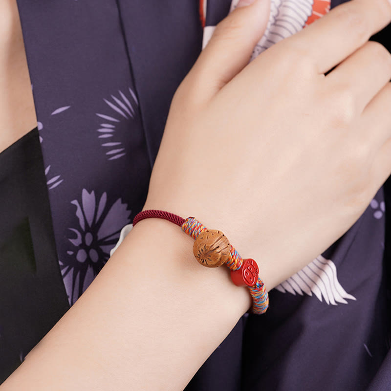 Nimara Ritual Handmade Chinese Zodiac Red String Peach Pit Cinnabar Luck Bracelet