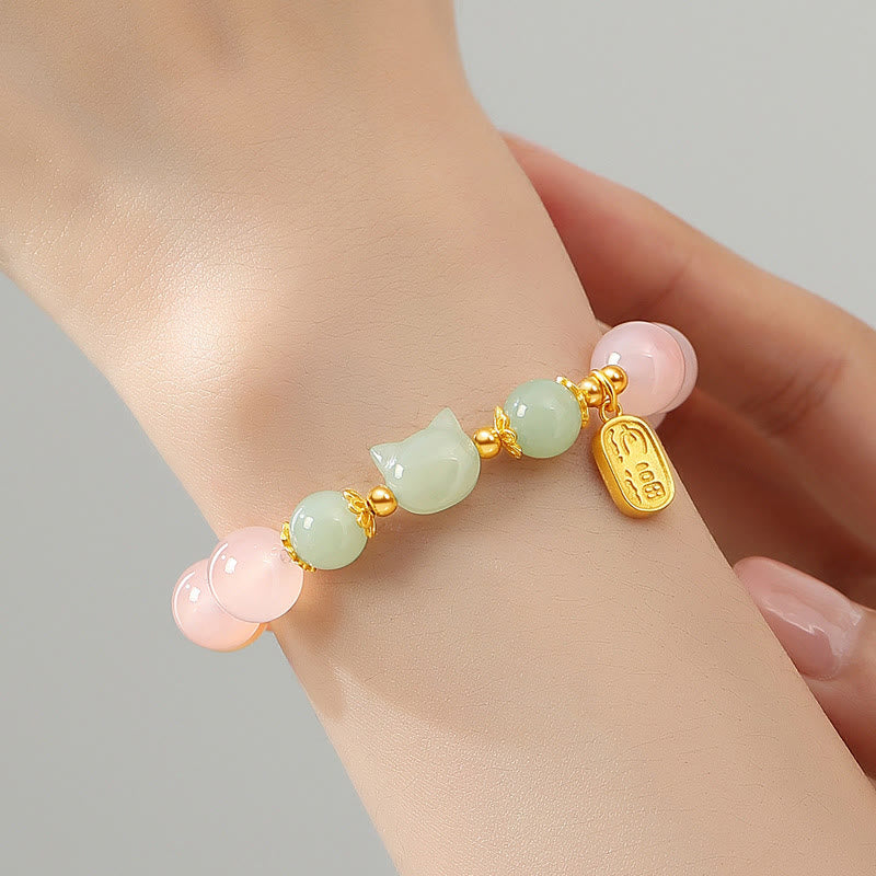Nimara Ritual 925 Sterling Silver Red Agate Hetian Jade Cat Fu Character Confidence Bracelet