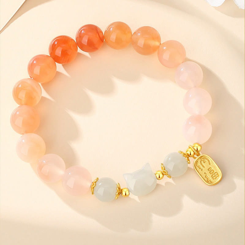 Nimara Ritual 925 Sterling Silver Red Agate Hetian Jade Cat Fu Character Confidence Bracelet