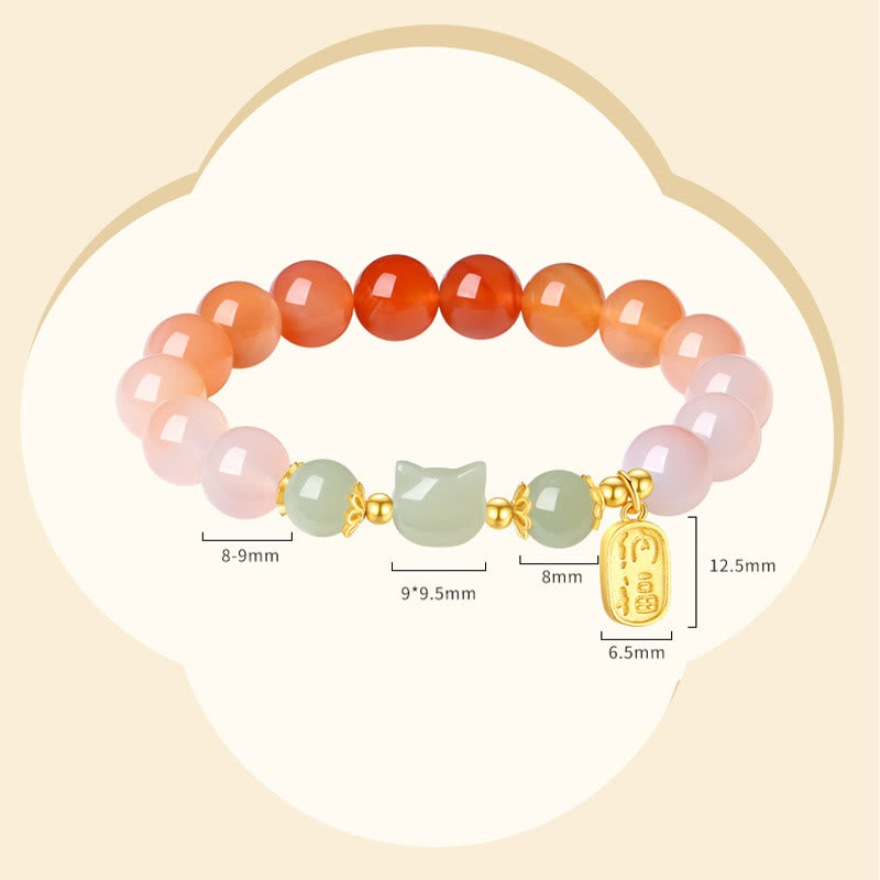 Nimara Ritual 925 Sterling Silver Red Agate Hetian Jade Cat Fu Character Confidence Bracelet