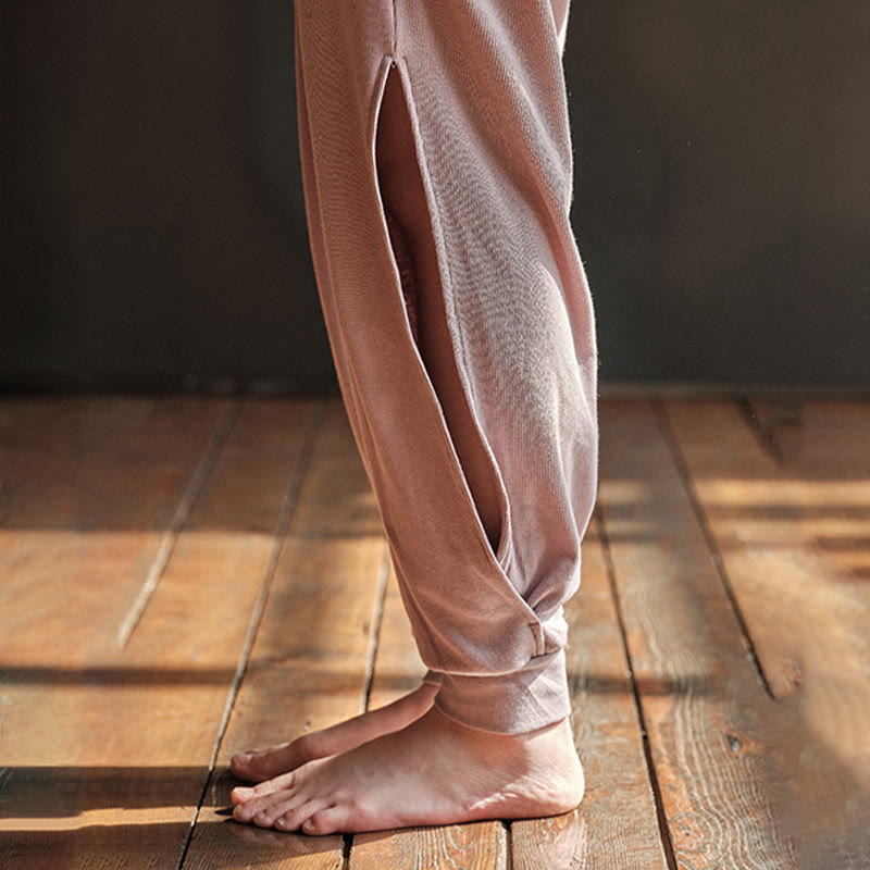 Nimara Ritual Casual Plain Threaded Slit Hem Women's Spandex Pants With Pockets