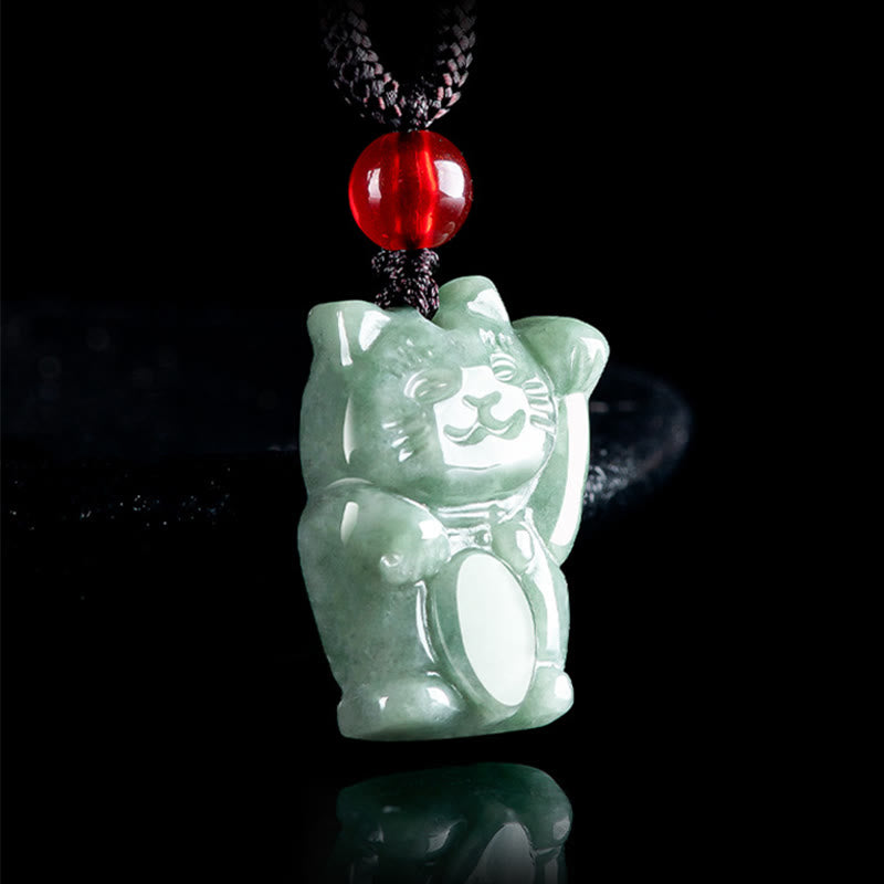 Prosperity and Abundance Lucky Cat Jade Necklace Pendant