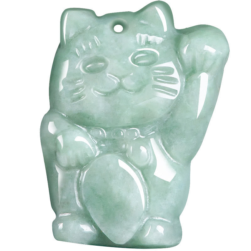 Prosperity and Abundance Lucky Cat Jade Necklace Pendant