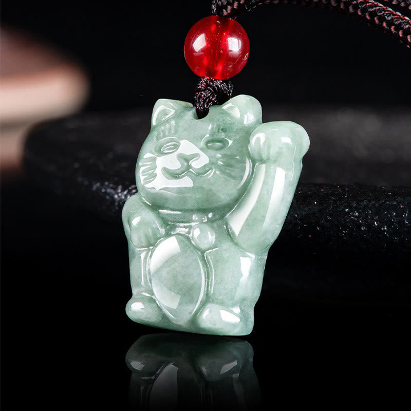 Nimara Ritual Lucky Cat Jade Abundance Necklace Pendant