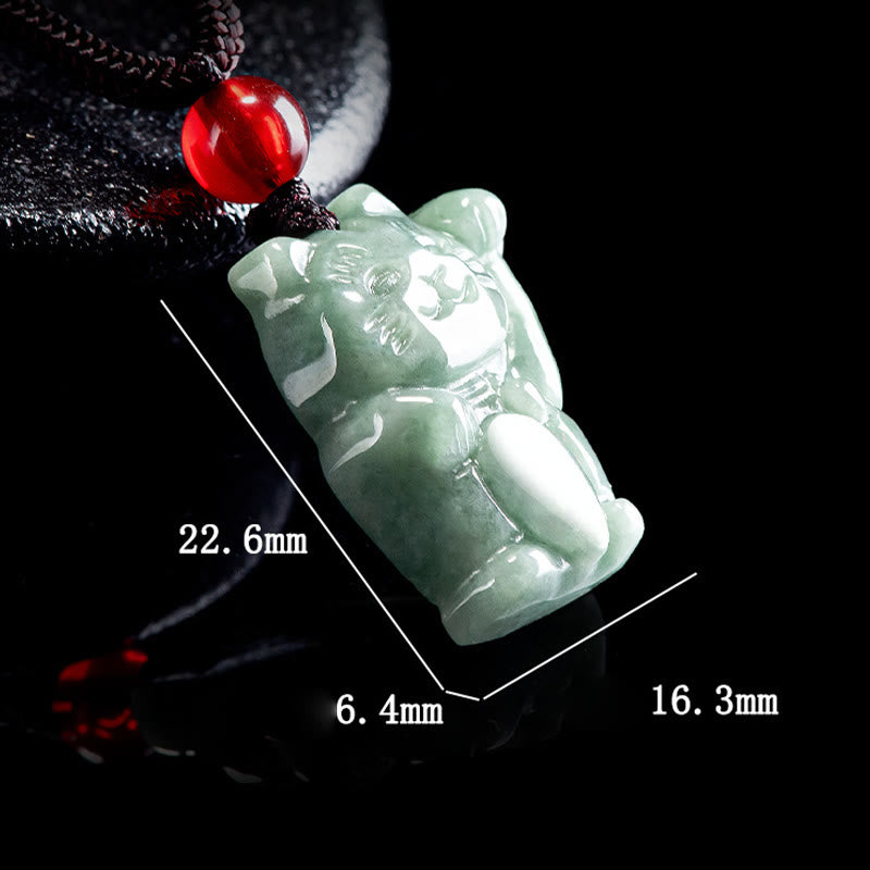 Prosperity and Abundance Lucky Cat Jade Necklace Pendant