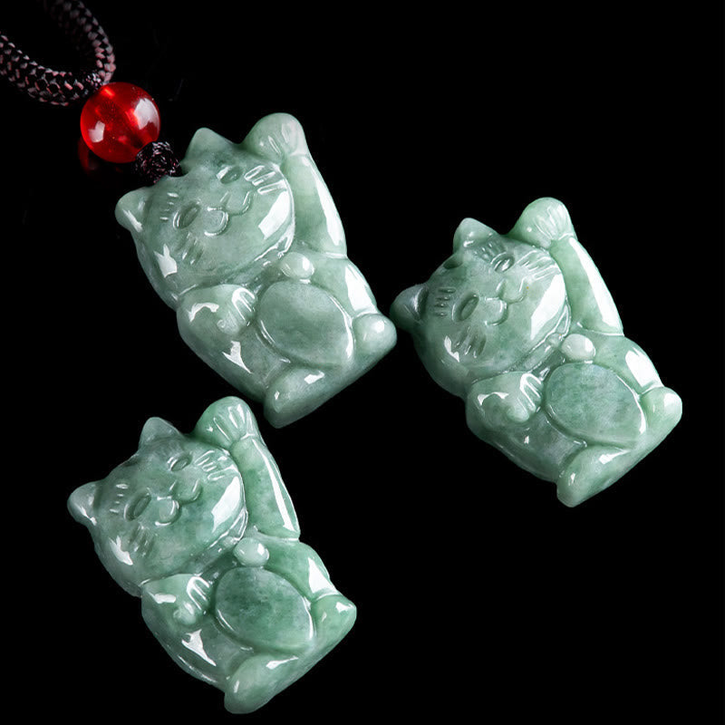 Prosperity and Abundance Lucky Cat Jade Necklace Pendant