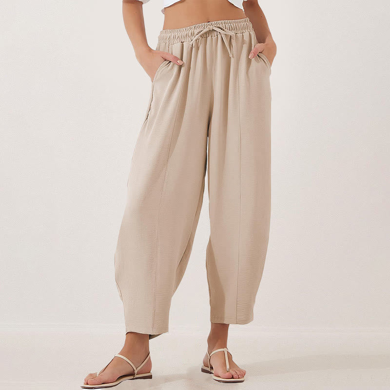 Nimara Ritual Casual Plain Loose Drawstring Women's 7/8 Length Pants With Pockets