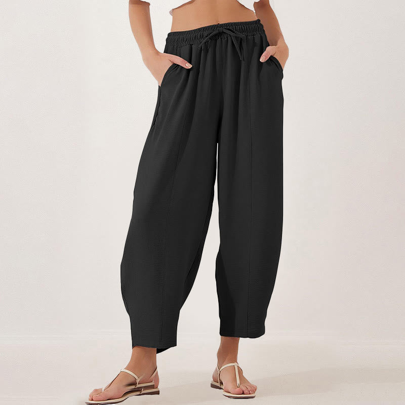 Nimara Ritual Casual Plain Loose Drawstring Women's 7/8 Length Pants With Pockets