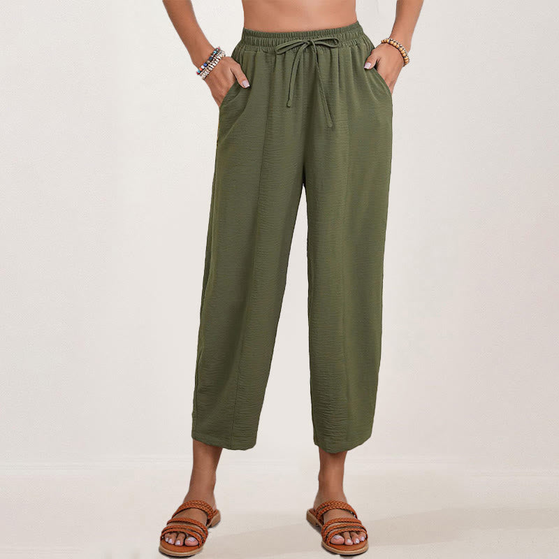Nimara Ritual Casual Plain Loose Drawstring Women's 7/8 Length Pants With Pockets