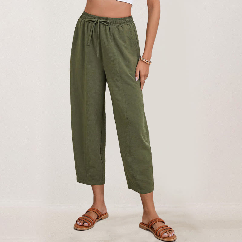 Nimara Ritual Casual Plain Loose Drawstring Women's 7/8 Length Pants With Pockets