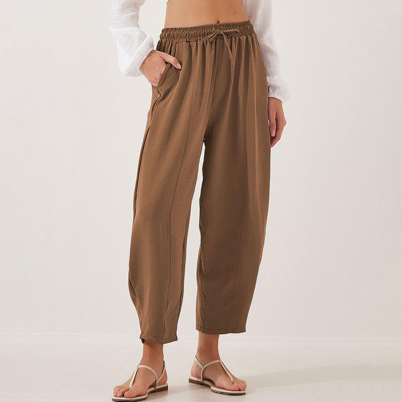 Nimara Ritual Casual Plain Loose Drawstring Women's 7/8 Length Pants With Pockets
