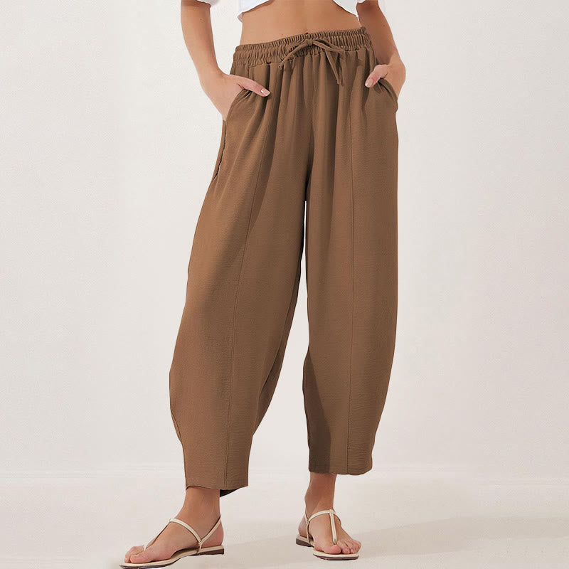 Nimara Ritual Casual Plain Loose Drawstring Women's 7/8 Length Pants With Pockets