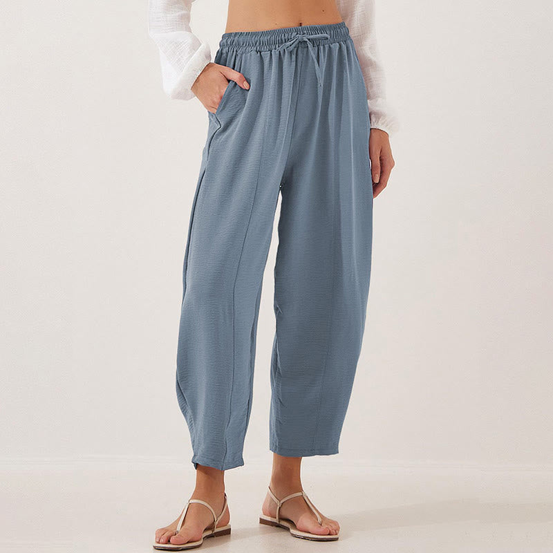 Nimara Ritual Casual Plain Loose Drawstring Women's 7/8 Length Pants With Pockets