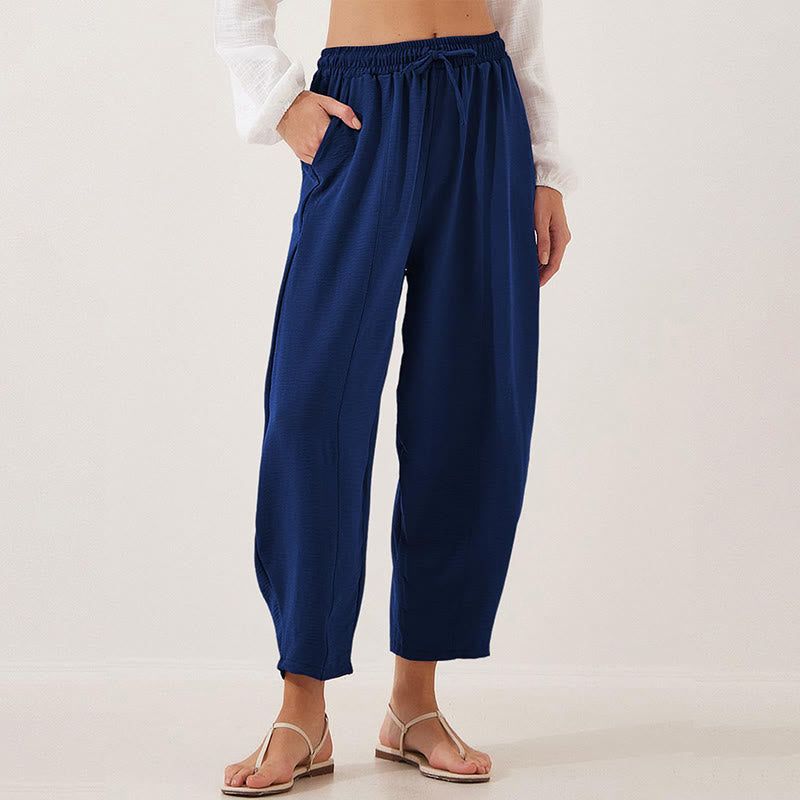Nimara Ritual Casual Plain Loose Drawstring Women's 7/8 Length Pants With Pockets