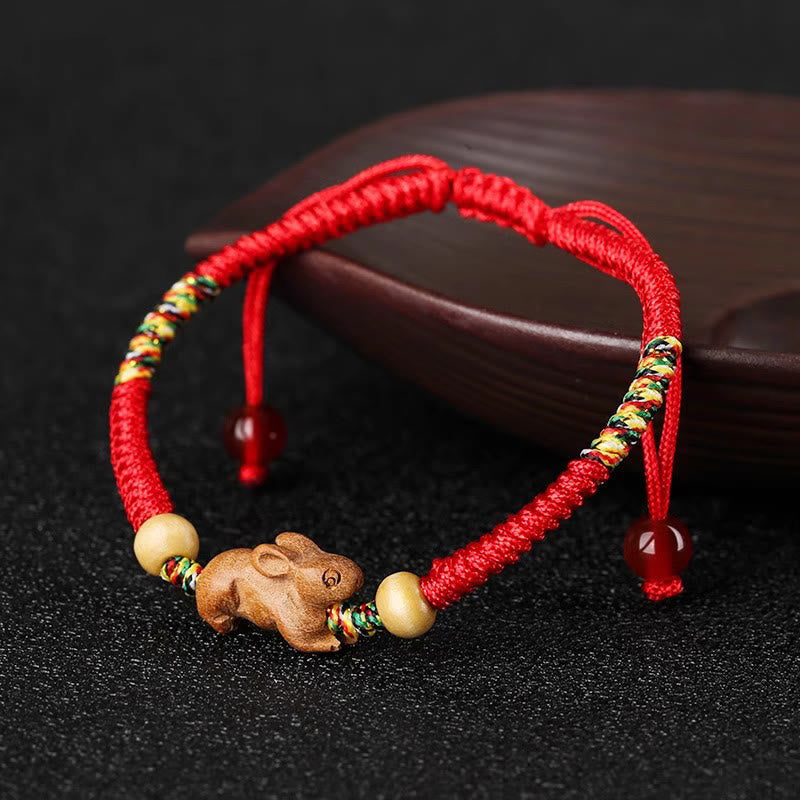 Nimara Ritual Handmade Chinese Zodiac Red String Peach Wood Luck Bracelet