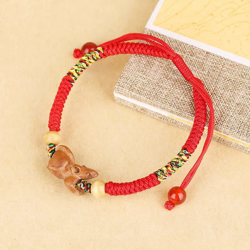 Nimara Ritual Handmade Chinese Zodiac Red String Peach Wood Luck Bracelet