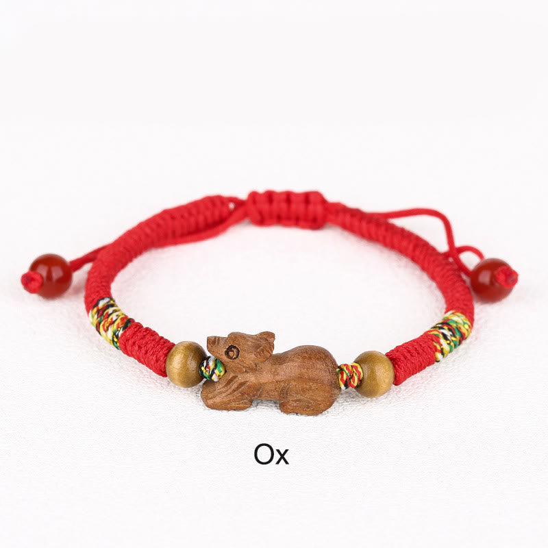 Nimara Ritual Handmade Chinese Zodiac Red String Peach Wood Luck Bracelet