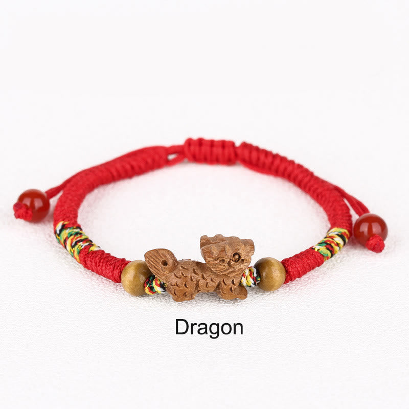 Nimara Ritual Handmade Chinese Zodiac Red String Peach Wood Luck Bracelet