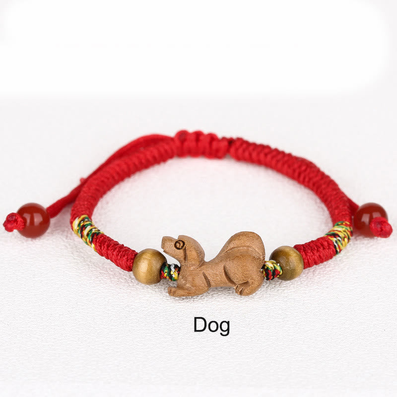 Nimara Ritual Handmade Chinese Zodiac Red String Peach Wood Luck Bracelet
