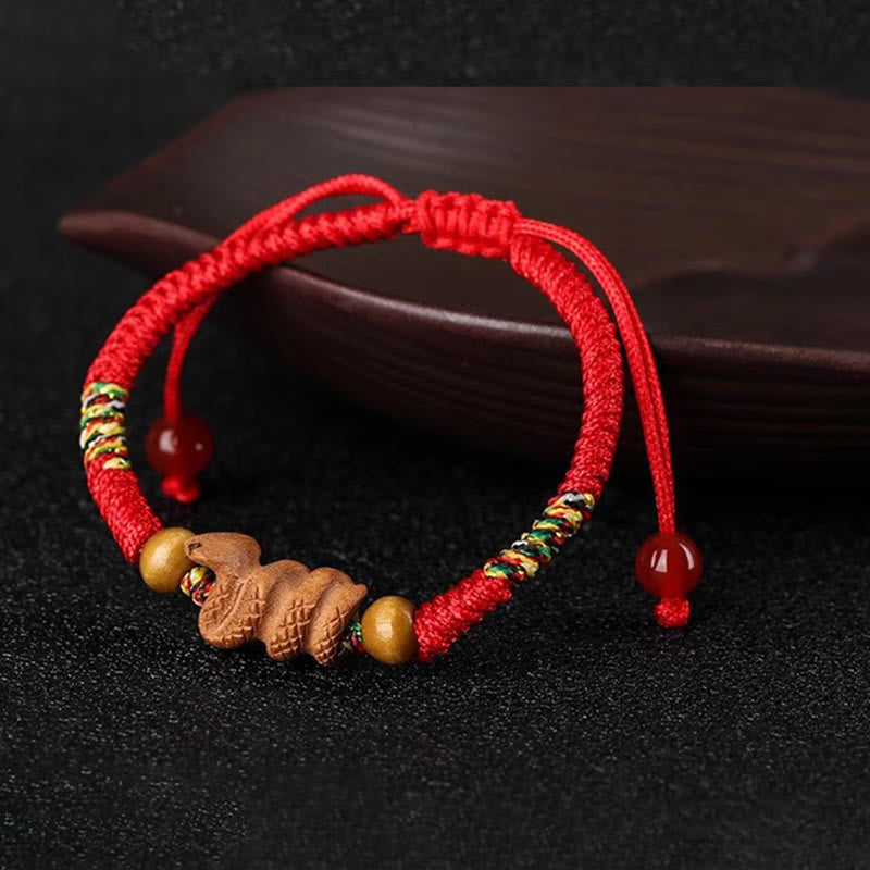 Nimara Ritual Handmade Chinese Zodiac Red String Peach Wood Luck Bracelet