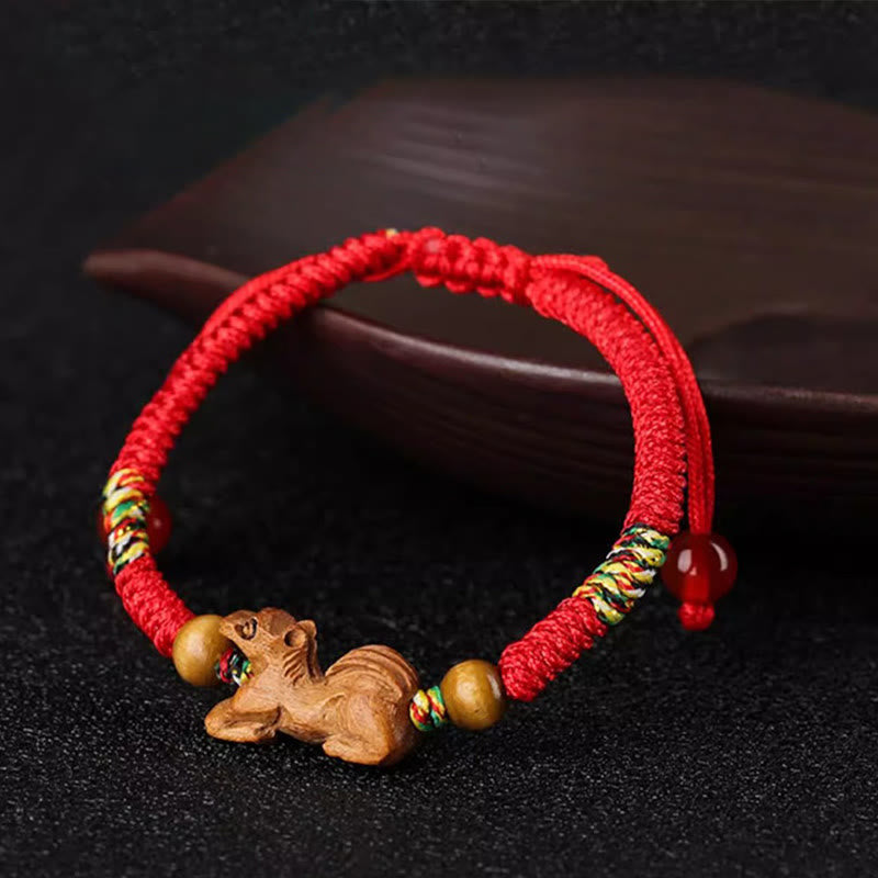 Nimara Ritual Handmade Chinese Zodiac Red String Peach Wood Luck Bracelet