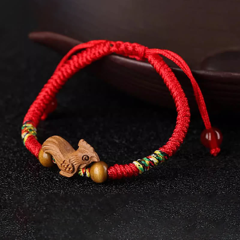 Nimara Ritual Handmade Chinese Zodiac Red String Peach Wood Luck Bracelet
