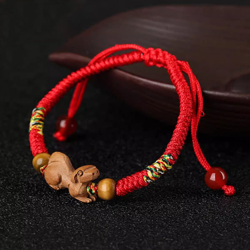 Nimara Ritual Handmade Chinese Zodiac Red String Peach Wood Luck Bracelet