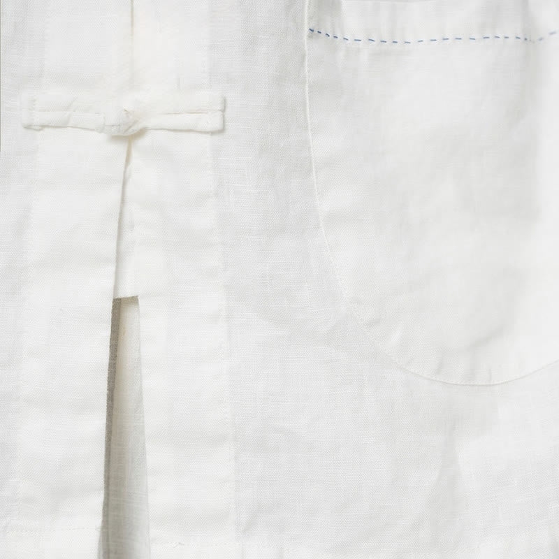 Nimara Ritual Solid Color Frog-button Long Sleeve Linen Women's Shirts With Pockets