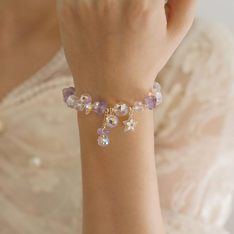Nimara Ritual Natural Amethyst Crystal Star Charm Positive Transformation Bracelet