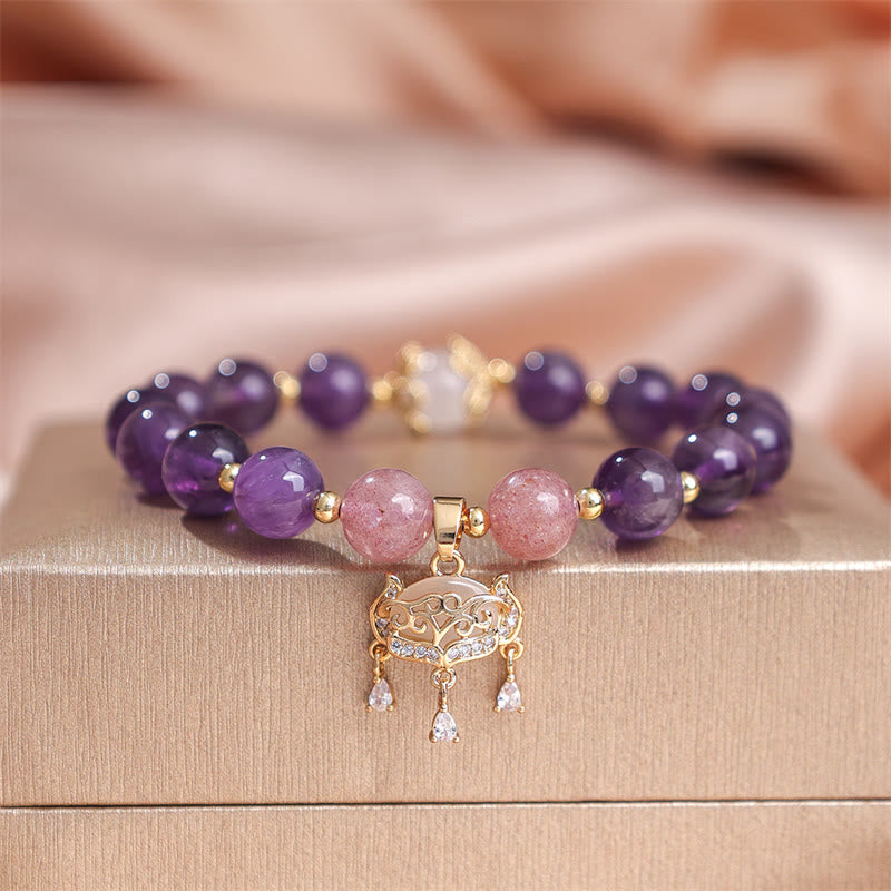 Nimara Ritual Natural Amethyst Strawberry Quartz Peace Lock Charm Positive Bracelet