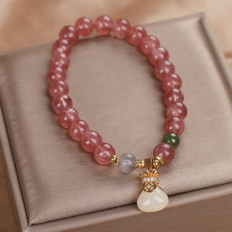 Nimara Ritual Natural Strawberry Quartz Money Bag Charm Positive Bracelet