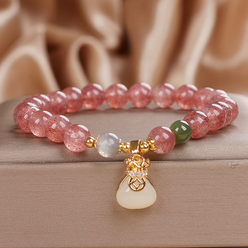 Nimara Ritual Natural Strawberry Quartz Money Bag Charm Positive Bracelet