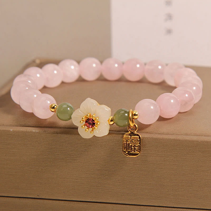 Nimara Ritual Rose Quartz Peach Blossom Hetian Jade Fu Character Relationships Healing Bracelet