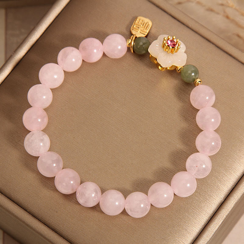 Nimara Ritual Rose Quartz Peach Blossom Hetian Jade Fu Character Relationships Healing Bracelet