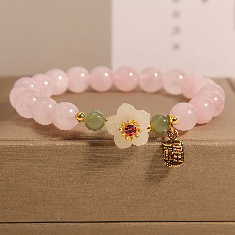 Nimara Ritual Rose Quartz Peach Blossom Hetian Jade Fu Character Relationships Healing Bracelet