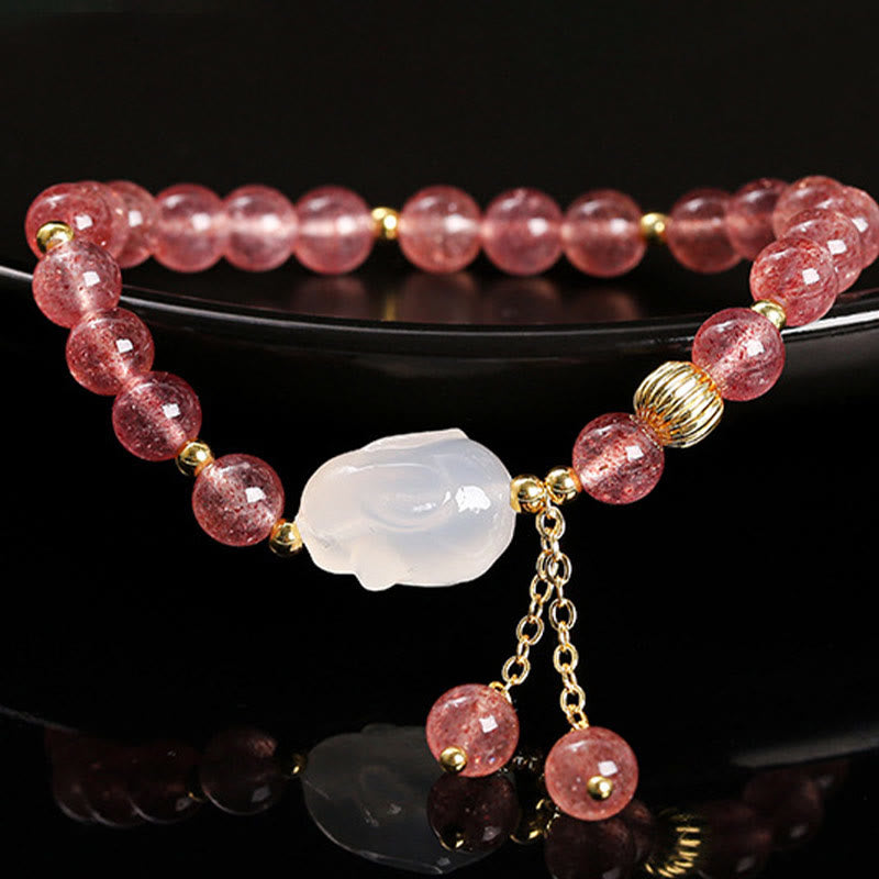 Nimara Ritual Natural Strawberry Quartz Agate Rabbit Healing Bracelet