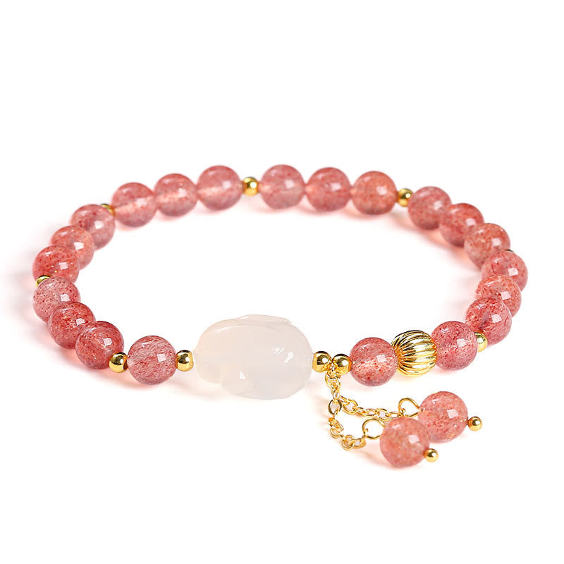 Nimara Ritual Natural Strawberry Quartz Agate Rabbit Healing Bracelet