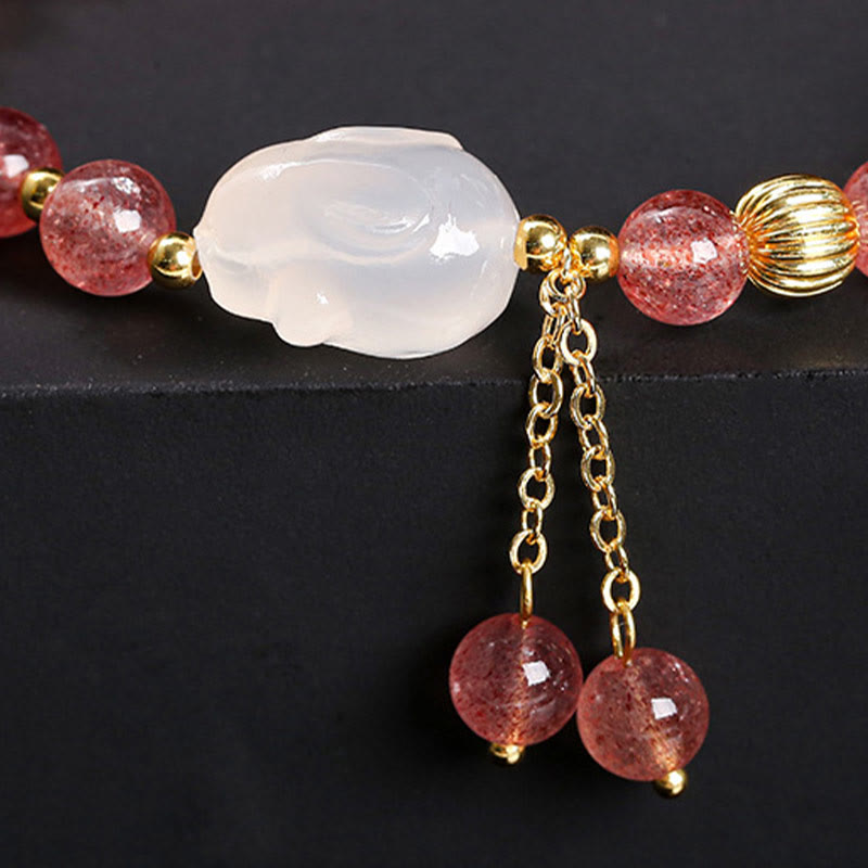 Nimara Ritual Natural Strawberry Quartz Agate Rabbit Healing Bracelet