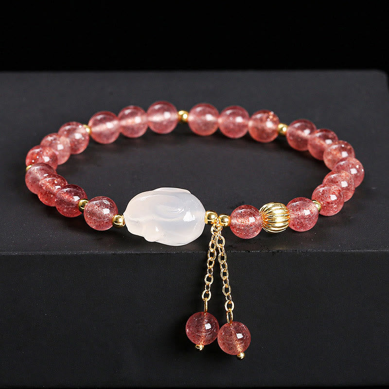 Nimara Ritual Natural Strawberry Quartz Agate Rabbit Healing Bracelet